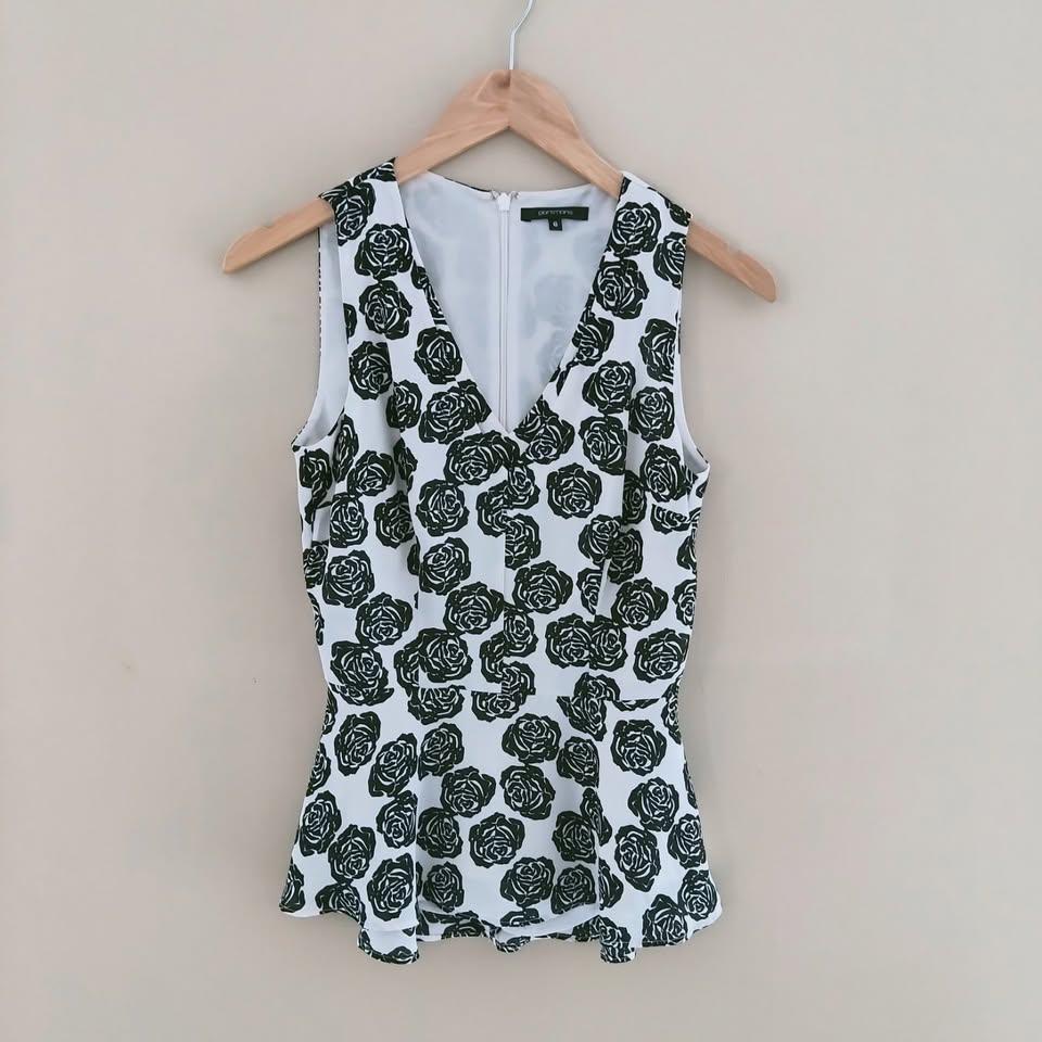 Black & White Floral Peplum Top - Portmans