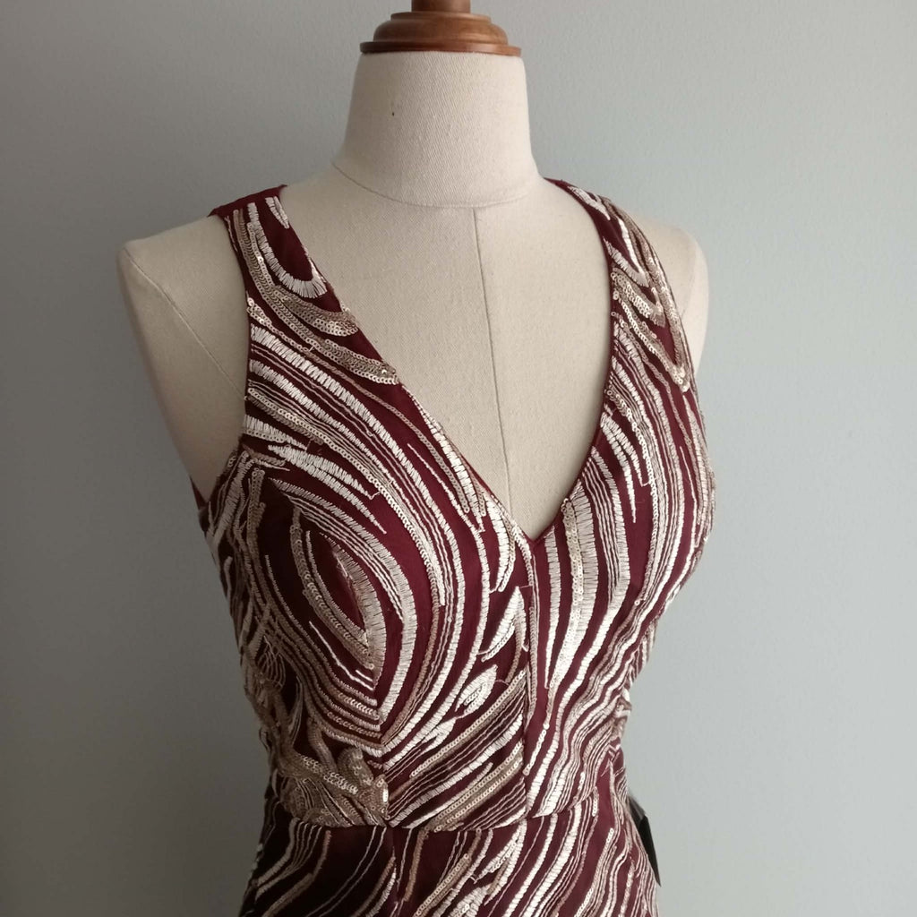 Burgundy Gold Sequin Ball Gown - Boieblu
