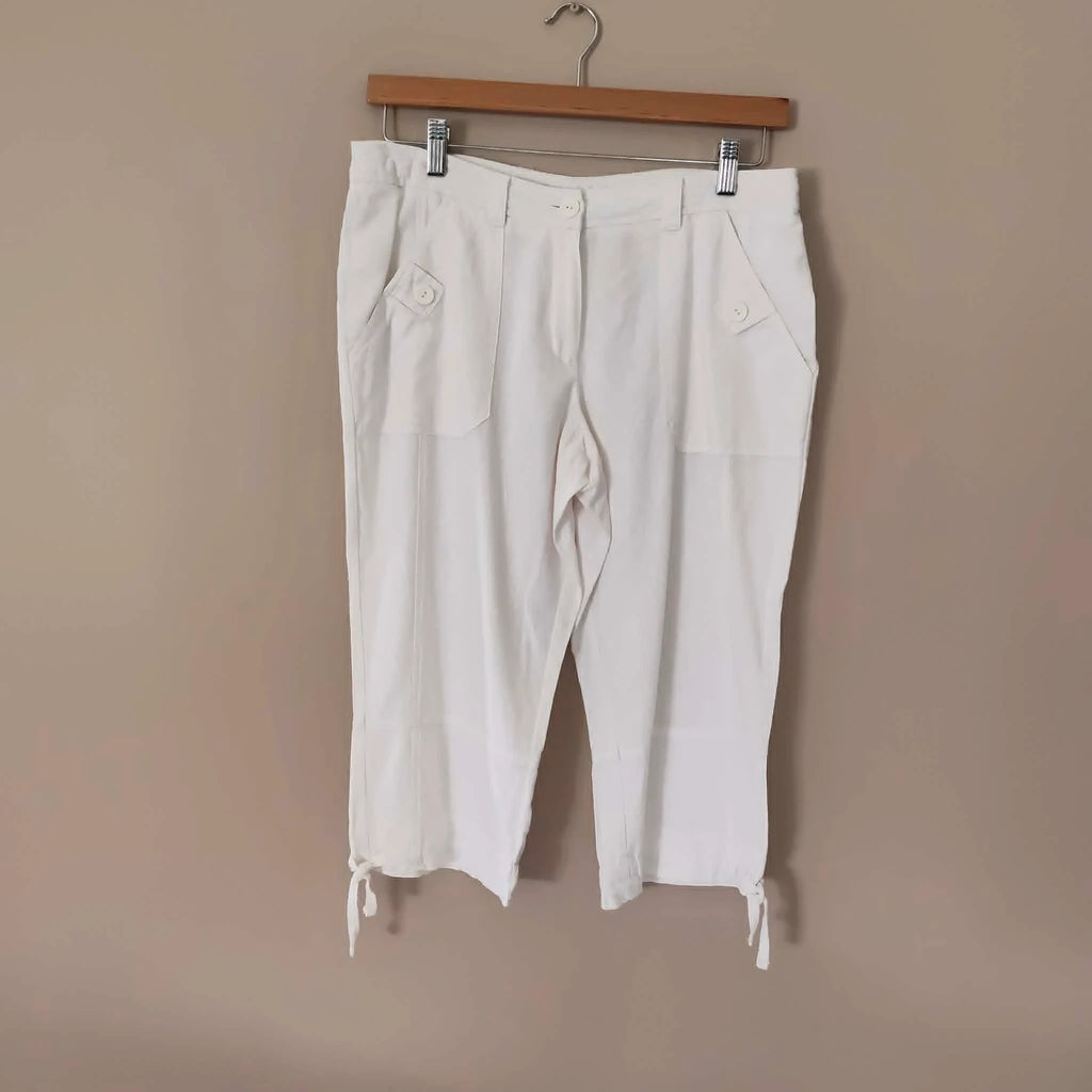 3/4 White Linen Pants - Papaya