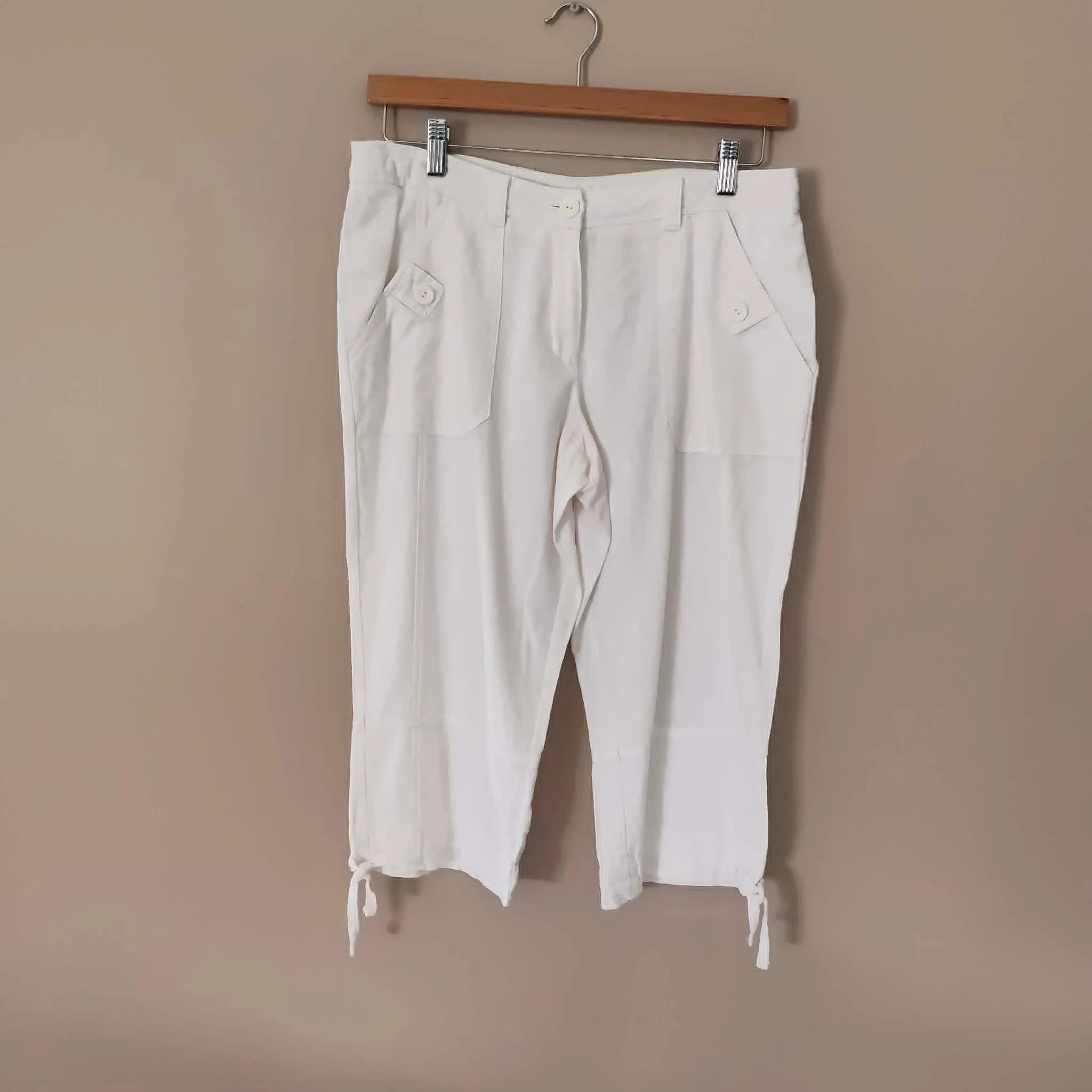 3/4 White Linen Pants - Papaya