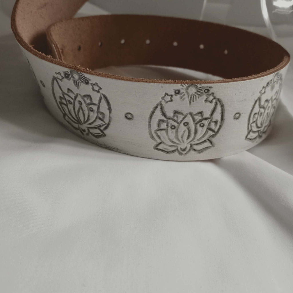 White Leather Embossed Belt - House Of Skye