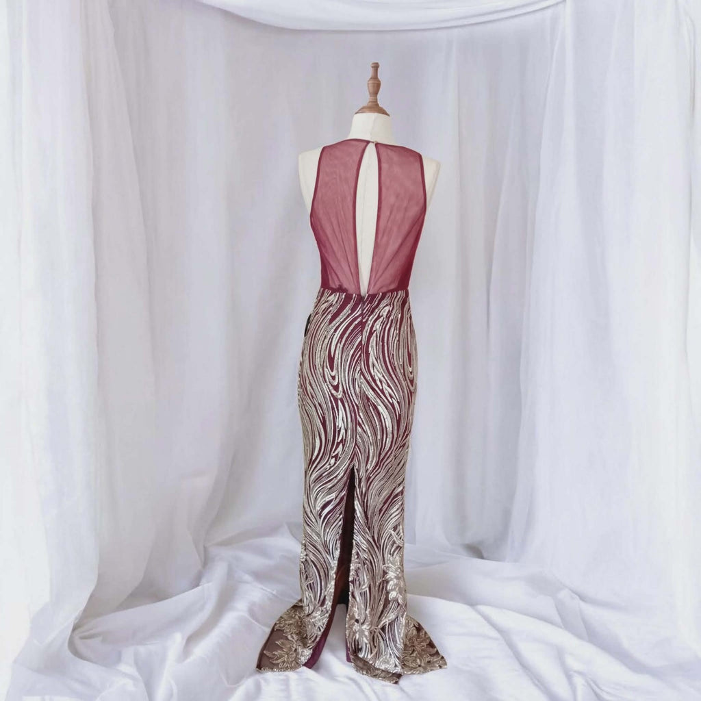 Burgundy Gold Sequin Ball Gown - Boieblu