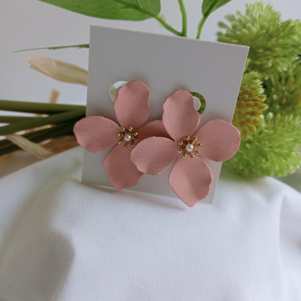 Pink Enamel Flowers Earrings
