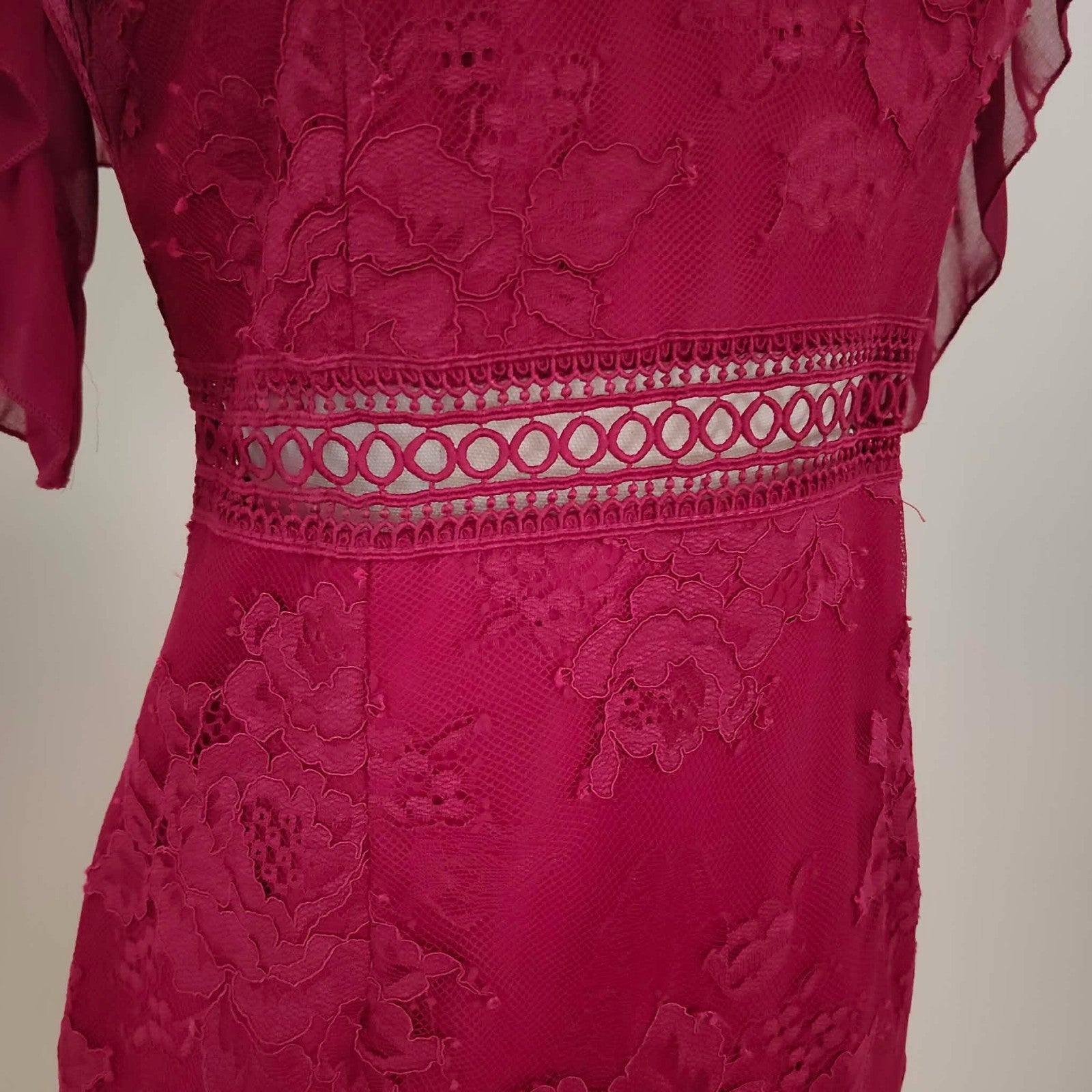 Burgundy Lace Cold Shoulder Dress - Two Sisters The Label