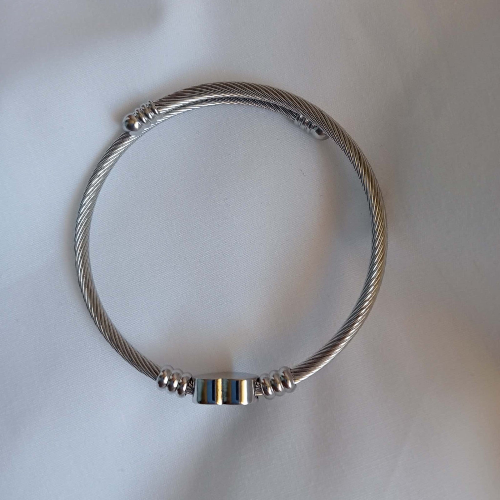 Stainless Steel, Silver Plated Heart Cuff