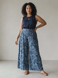 Blue Pattern Wide Leg Pants - Peach