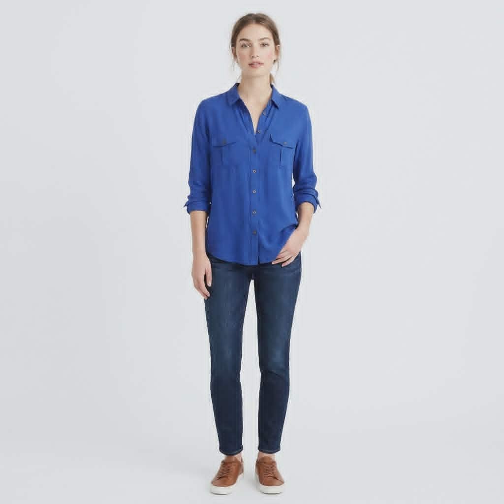 Blue Button Front Shirt - Valleygirl