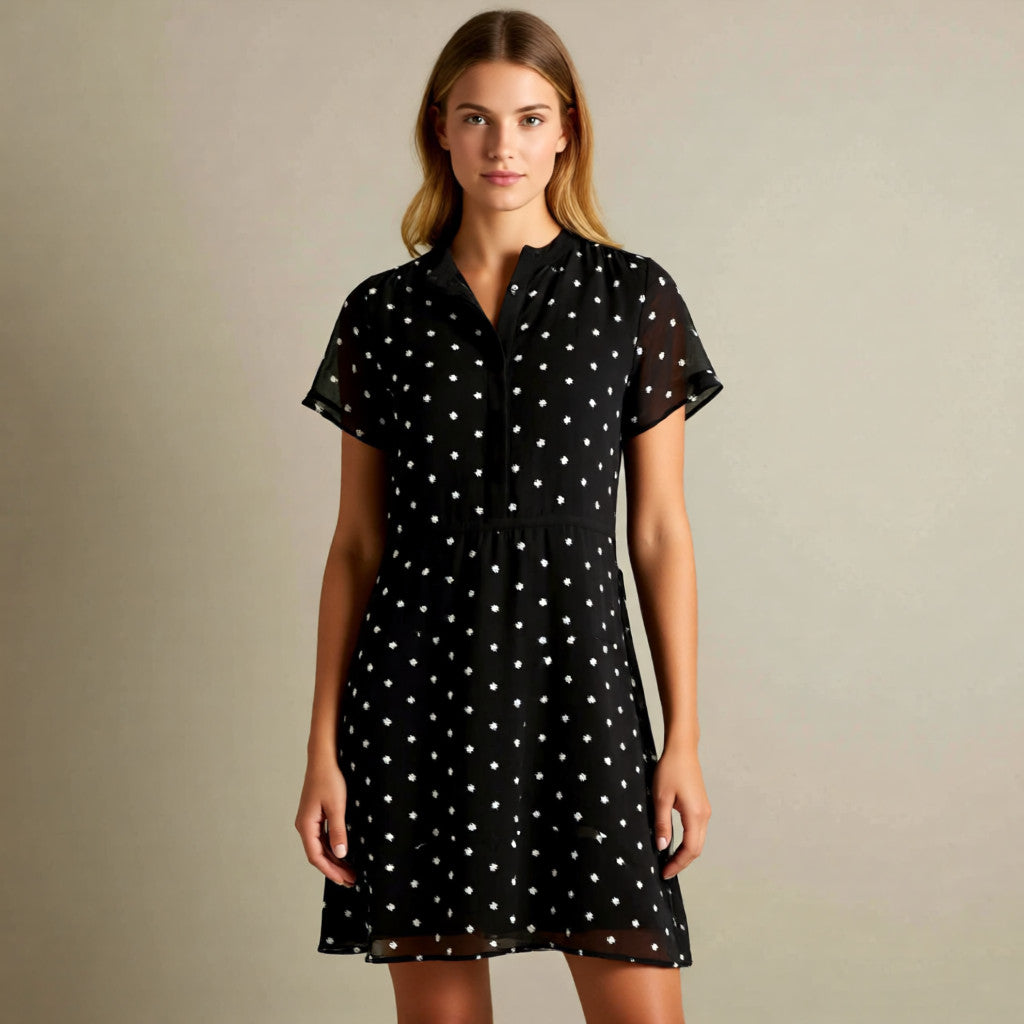 Black White Daisy Embroidered Dress - Marcs