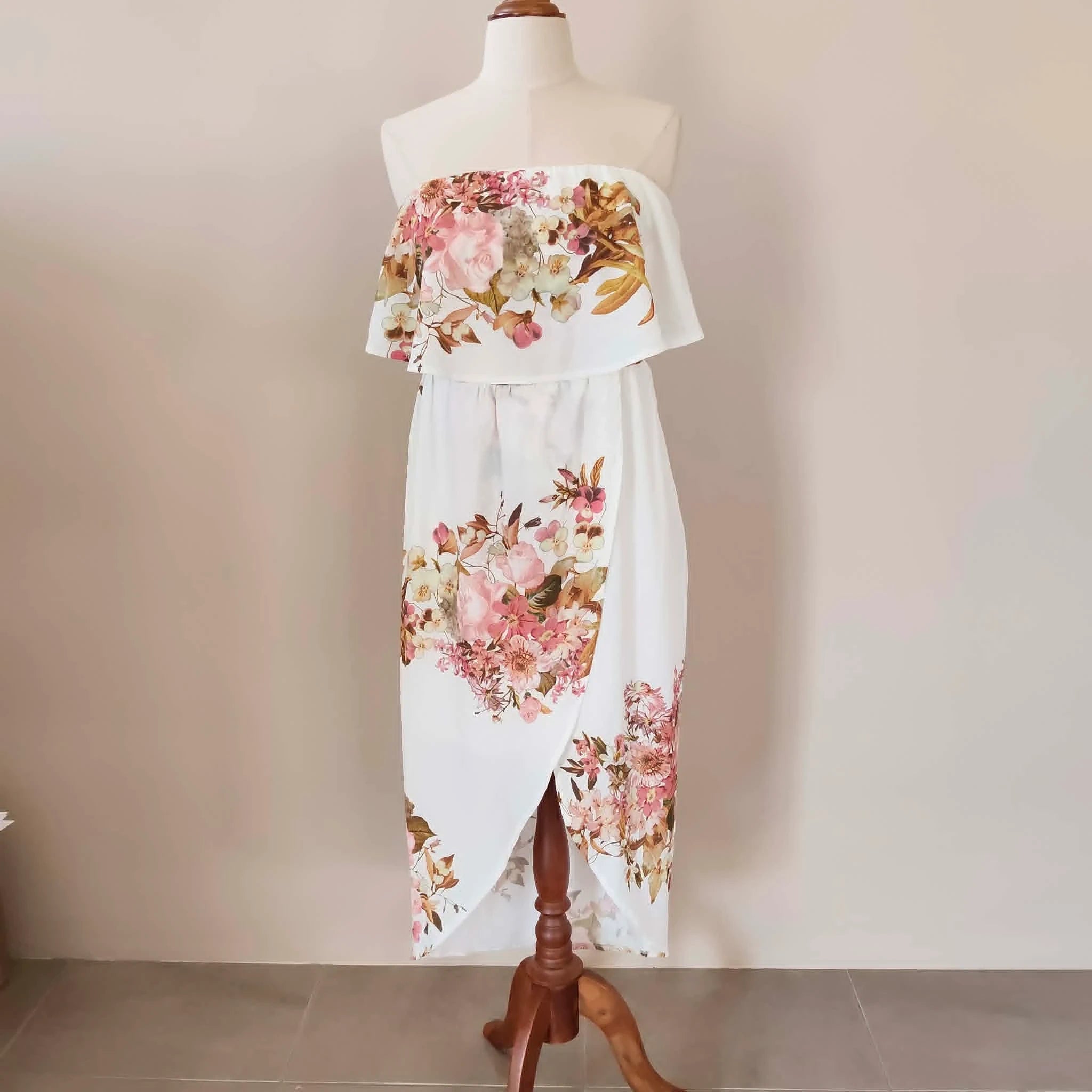 White Floral Strapless midi dress - Showpo