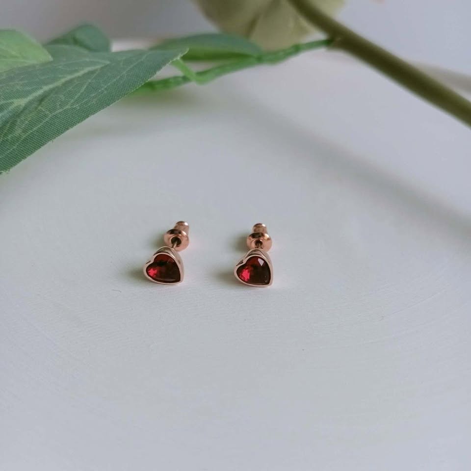 rose gold plated ruby crystal heart earringsrose...