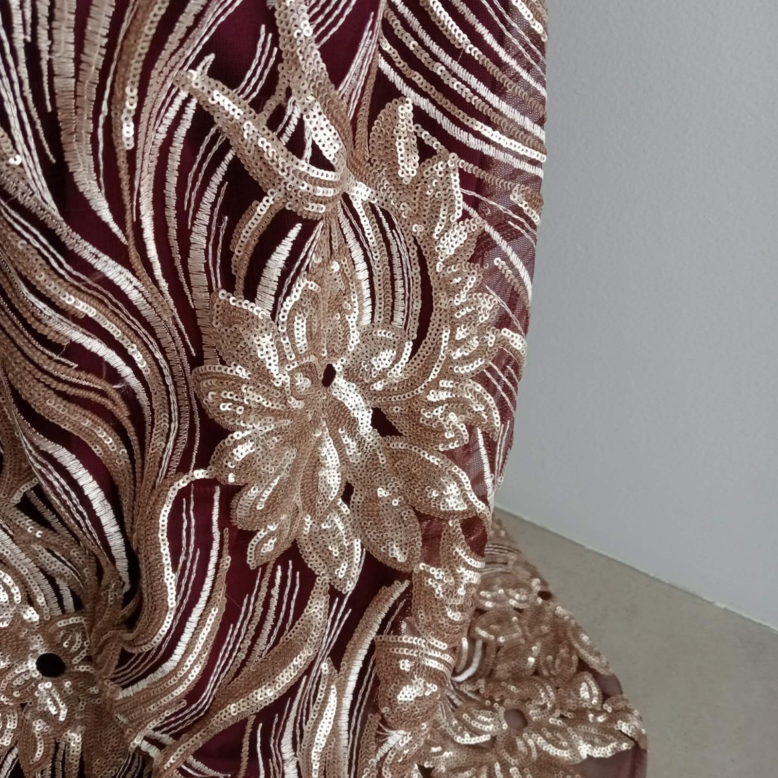 Burgundy Gold Sequin Ball Gown - Boieblu