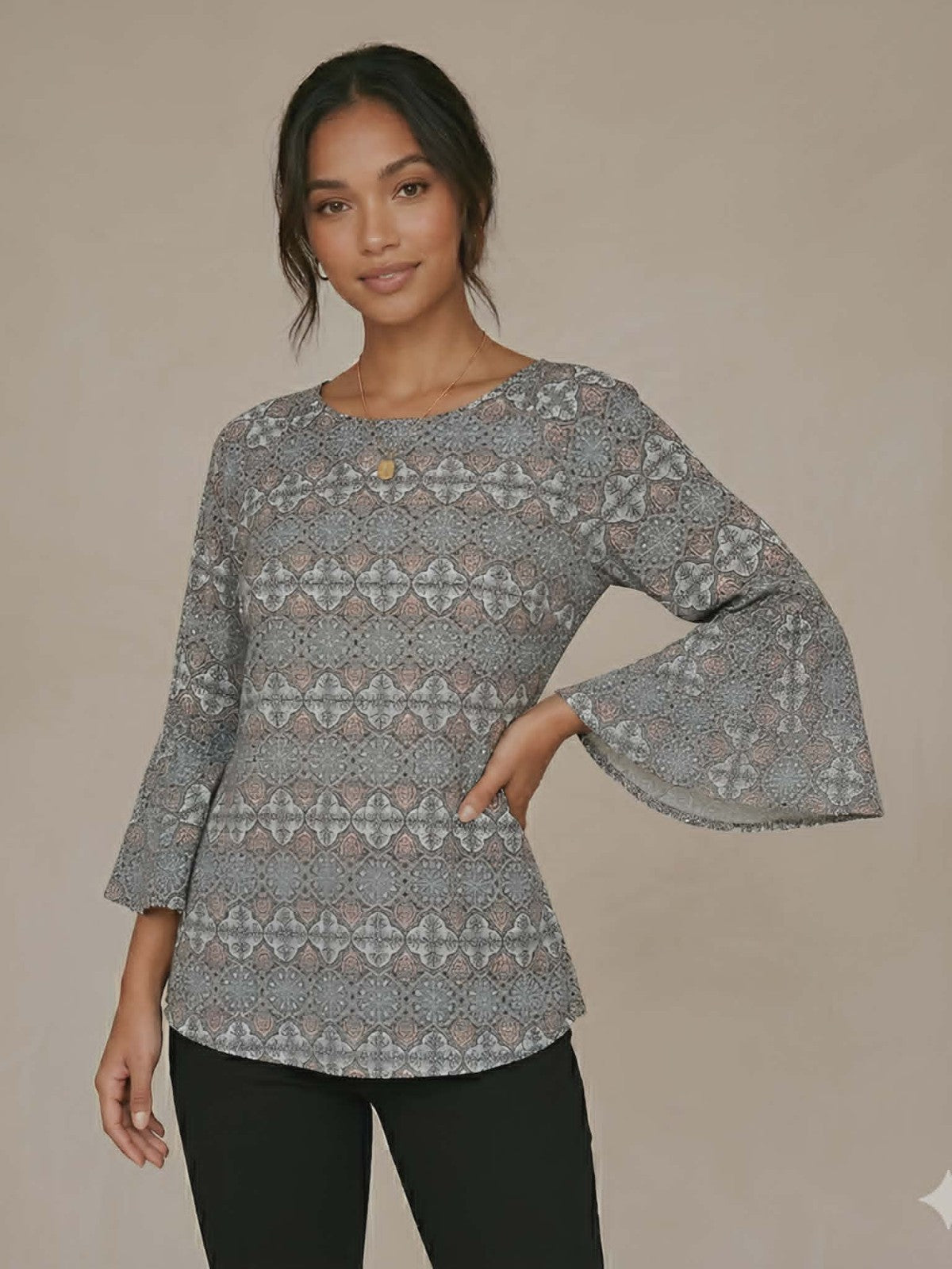 Geometric Bell Sleeve Top - Jeanswest
