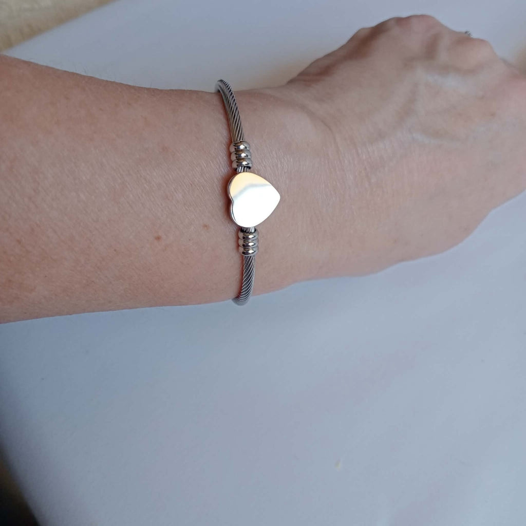 Stainless Steel, Silver Plated Heart Cuff