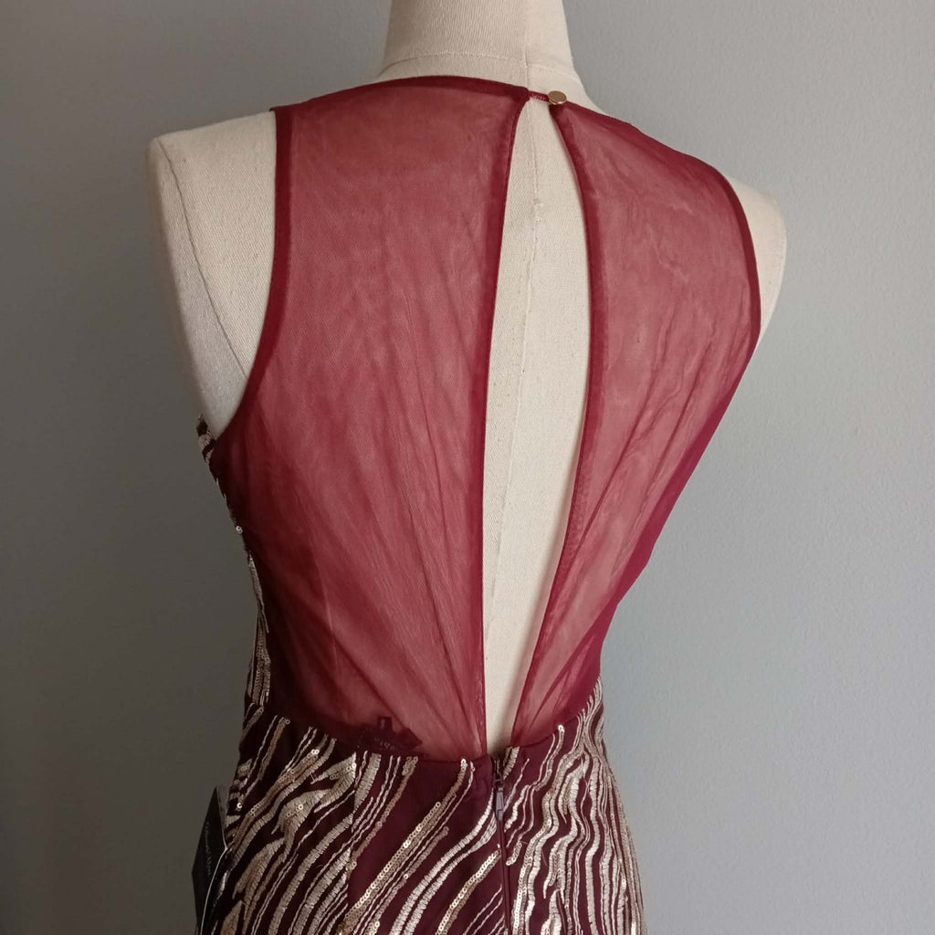 Burgundy Gold Sequin Ball Gown - Boieblu