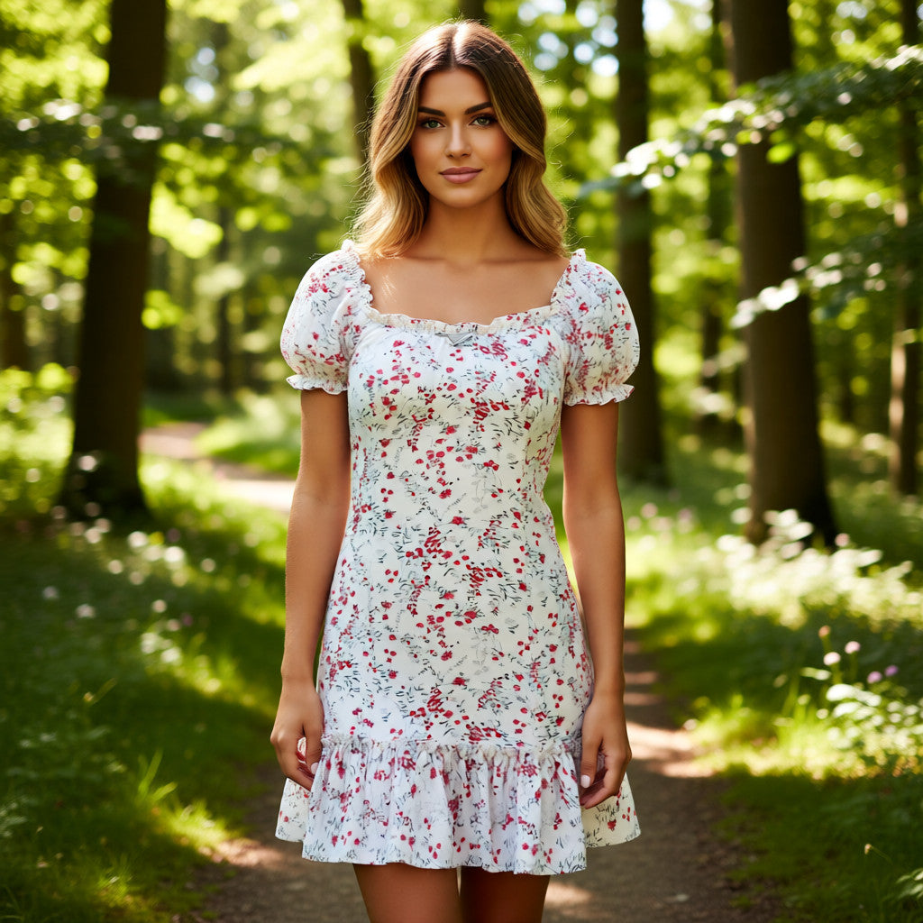 Frill Hem Square Neck Mini Dress - Beginning Boutique