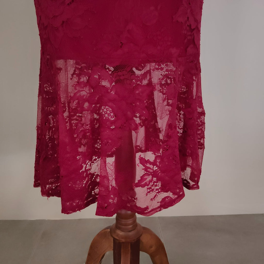 Burgundy Lace Cold Shoulder Dress - Two Sisters The Label
