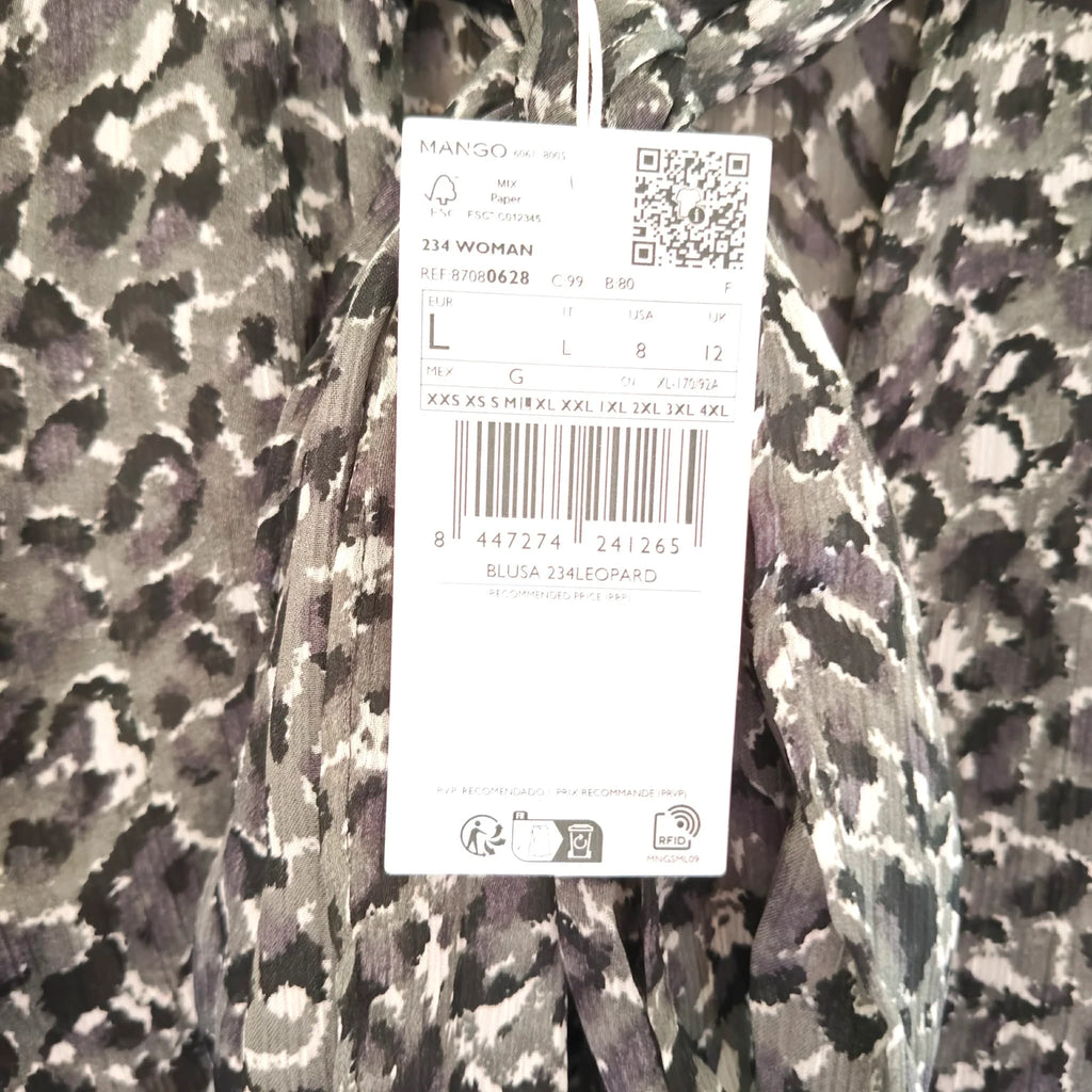 Black & Grey Leopard Print Sheer Top - Mango