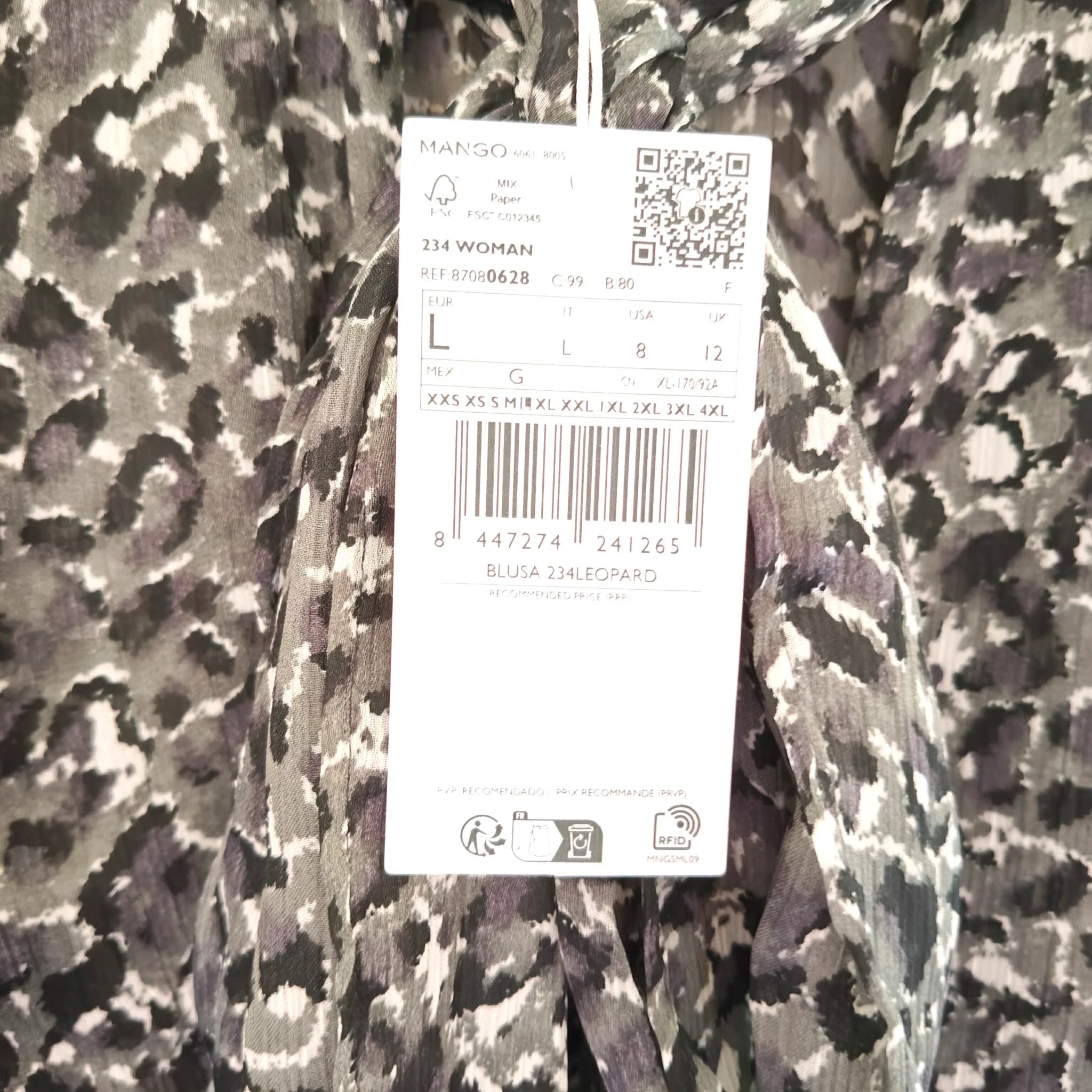 Black & Grey Leopard Print Sheer Top - Mango