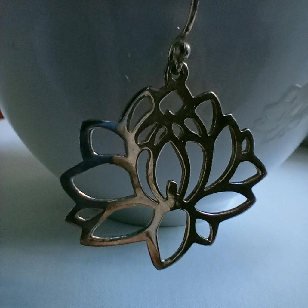 Sterling Silver Lotus Flower Drop Earrings.