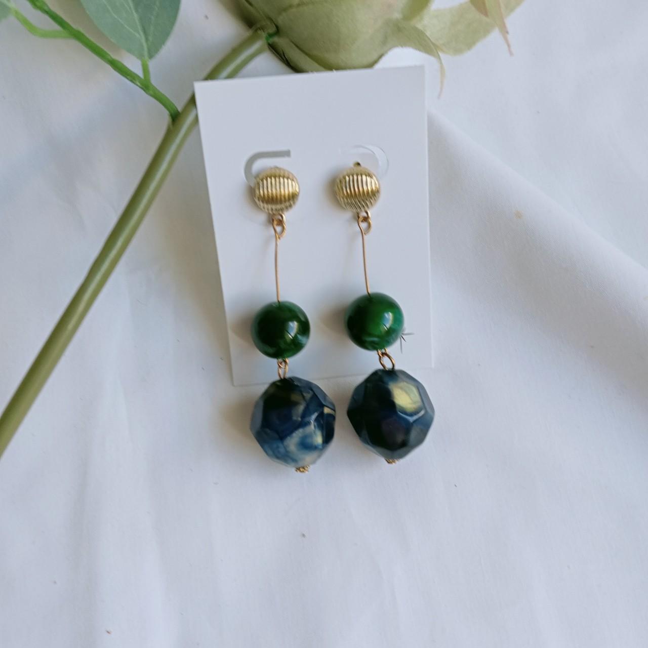 Green & Navy Drop Earrings