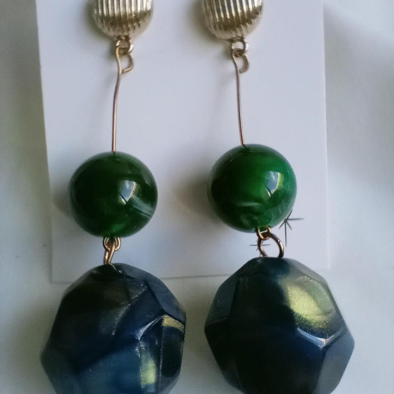 Green & Navy Drop Earrings