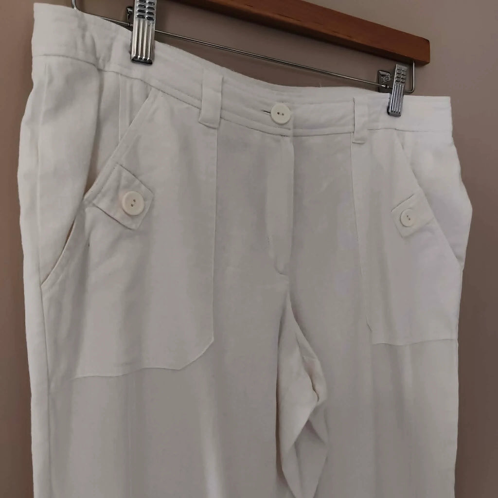 3/4 White Linen Pants - Papaya