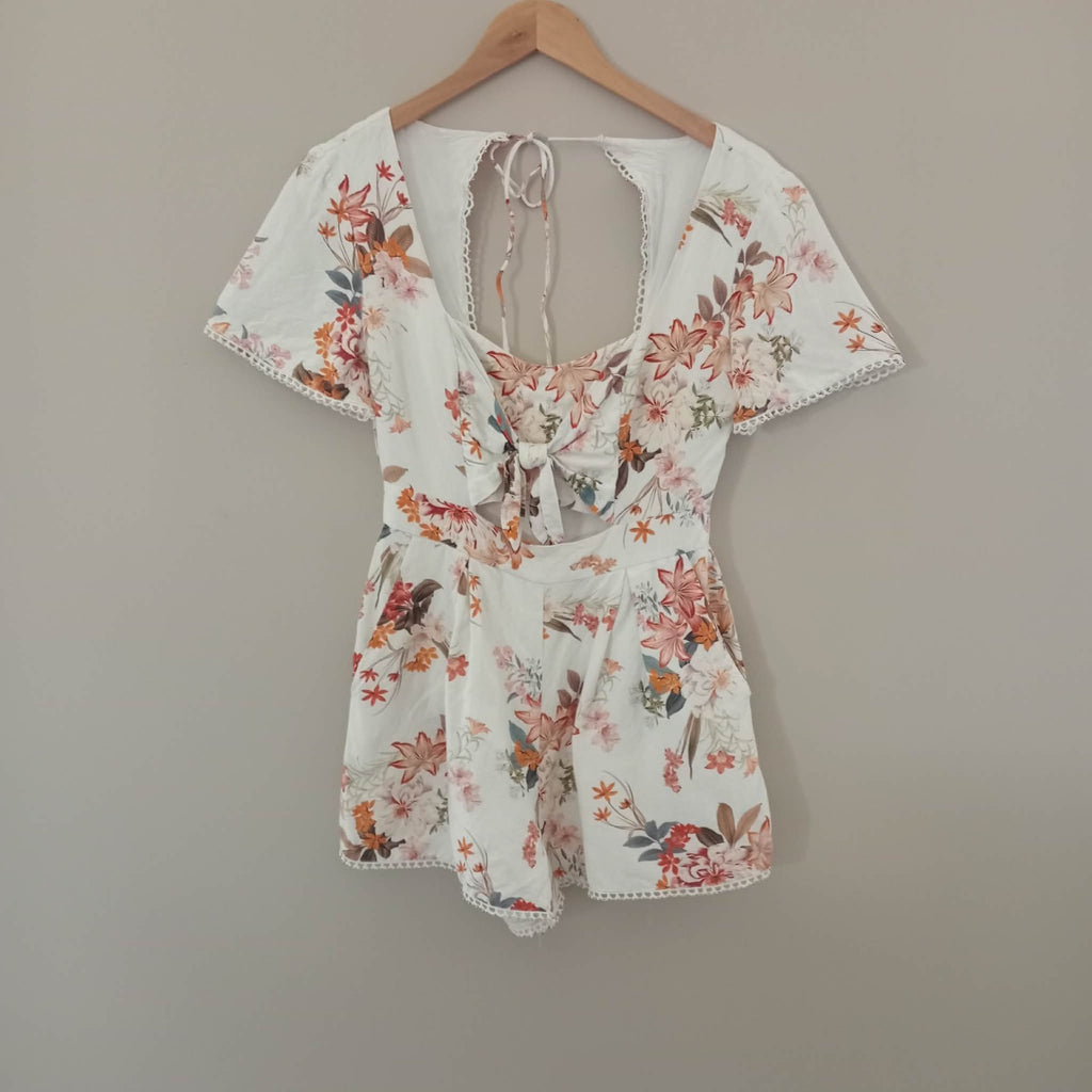 Floral Playsuit With Cut Out - Forever New