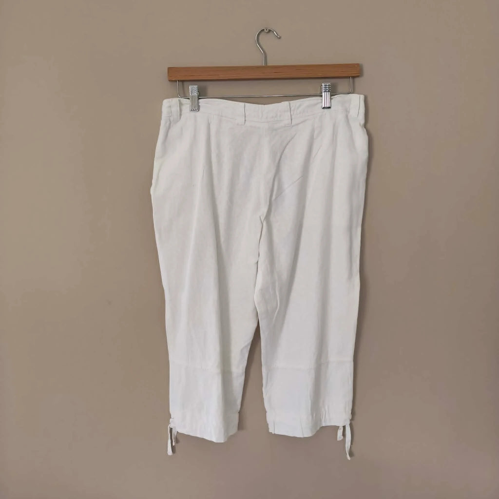 3/4 White Linen Pants - Papaya