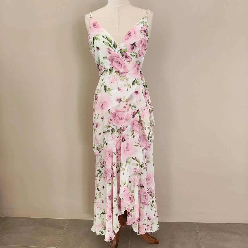 White Floral Wrap Dress - White Closet